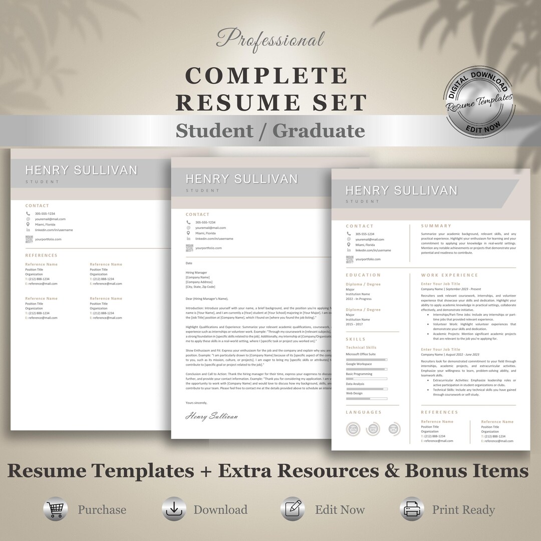 1-page Student Resume Template, High School & College, First Job ...