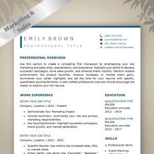 Resume Template Modern, Marketing Manager Resume Template for Word, 1-3 Page Resume Template with Cover Letter, Sales & Marketing CV, Resume