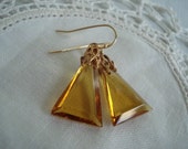 Vintage Art Deco Topaz Faceted Glass Pyramid Triangle Pendant Prism Drops Earrings Autumn Fall