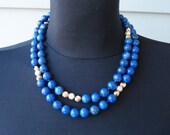 Vintage 14K Gold Genuine Lapis Pearls Necklace 30 Inches Long