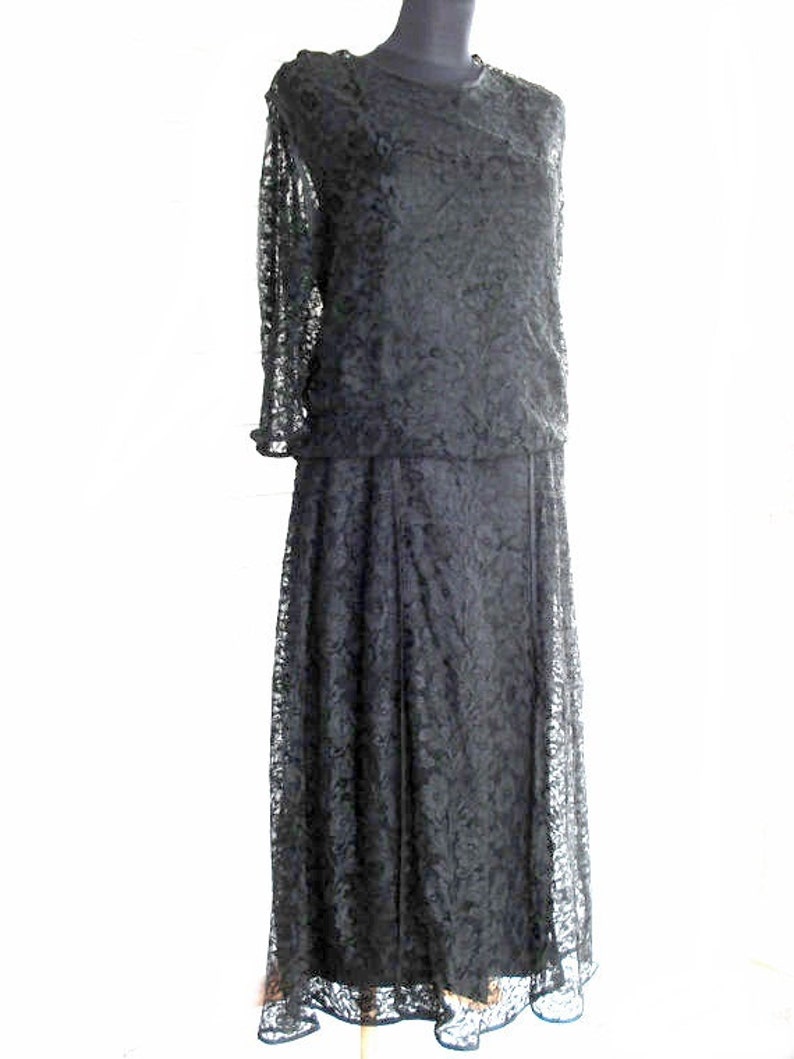 1920's Antique Black Lace Dress Satin Lining Dropped Waist | Etsy