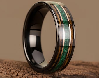 Pierścień z beczki z whisky wolframowej o średnicy 6 mm i średnicy 8 mm, inkrustowany opal, wyjątkowa obrączka ślubna, obrączka zaręczynowa i ślubna dla mężczyzn i kobiet, prezent dla mężczyzn