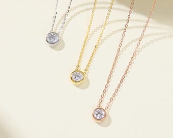 1Carat Moissanite Rose Gold Solitaire Necklace,14K Gold Solitaire Pendant,Exquisite Diamond Necklace,Modern Handmade Jewelry,Christmas Gift