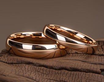 Minimalist Rose Gold Wedding Band, Rose Gold Tungsten Ring, 4mm 6mm Mens Womens Wedding Band, Polished, Simple Dome, Custom Engraved Ring