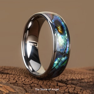 Abalone-Ehering, 4 mm, 6 mm, 8 mm Wolframringe. Unisex Verlobungs- und Hochzeitsringe, Jubiläumsringe, Einzigartige Trauringe, Gravurfähig