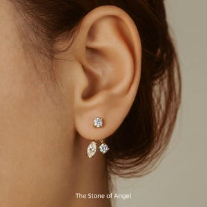 14 kt witgouden diamanten oorbellen, Moissaniet-oorbellen voor dames, 2-in-1 afneembaar ontwerp, apart draagbaar, huwelijks- en jubileumsieraden