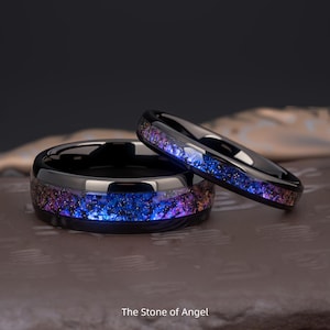 4mm Aurora Space Ring, 8mm Galaxy Opal Ring, Women's Engagement & Wedding Bands, Men's Tungsten Rings,Matching Couple Rings,Engravable Rings