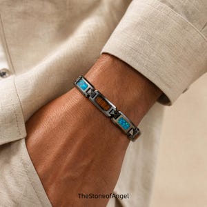 Tungsten Men's Bracelet Inlaid with Opal&Rosewood,Custom Engraved Jewelry,Christmas,Holiday /Birthday Gift for Husband,Boyfriend or Father