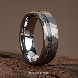 Galaxy Meteorite Ring- Hammered Men's Wedding Band Silver Tungsten 8mm Wedding Band Brushed Comfort Fit Ring Unique Ring Gift For Him