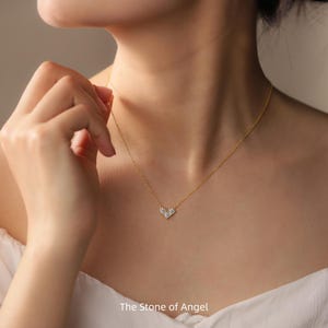 Hartvormige diamanten ketting, 14 kt gouden moissaniethanger, diamanten ketting met drie stenen, minimalistische bruidssieraden, prachtige ketting