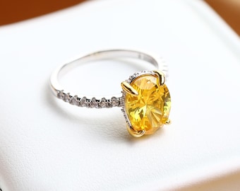 5-Carat Yellow Diamond EngagementRing,Canary Yellow DiamondRing,Women's Zircon Ring,Sterling Silver Pigeon Egg MoissaniteRing,A Gift for Her