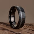 Black Hammered Tungsten Band with Crushed Meteorite - His and Hers Wedding Ring - Anniversary Gift - 8mm Engagement Ring