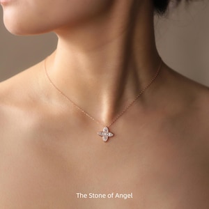 14K Gold Four-Leaf Clover Pendant Necklace,Rose Gold Diamond Necklace,Four-Leaf Clover Inlaid with Moissanite and Diamond,Bridal Jewelry