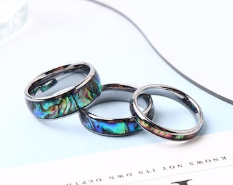Obrączka ślubna z abalonu, obrączka ślubna o średnicy 4 mm, 6 mm, 8 mm, pierścionek z węglika wolframu, pierścionek rocznicowy, pierścionek zaręczynowy, wolfram, unikatowa obrączka ślubna, kopuła