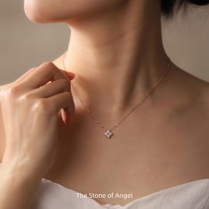 14 kg gouden klavertje vier diamanten ketting, diamanten hanger vier stenen, roségouden moissanietketting, verstelbare ketting, huwelijksverjaardagscadeau