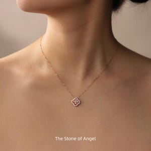 14K Gold Diamant Halskette mit vierblättriges Kleeblatt Blumenmuster, Rosegold Moissanit Anhänger, Brautjungfer Geschenk, Brautschmuck, Weihnachtsgeschenk