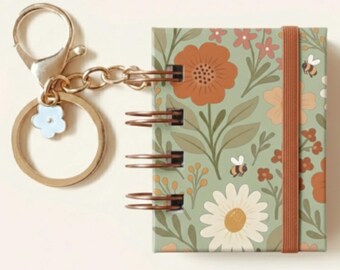 Mini Floral Notebook Keychain | Tiny Sketchbook Journal Charm