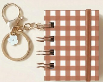 Mini Notebook Keychain | Gingham Hardcover Journal Charm (Dot Grid)