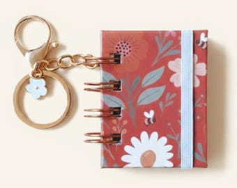 Mini Floral Notebook Keychain | Tiny Sketchbook Charm, Dot Grid Journal