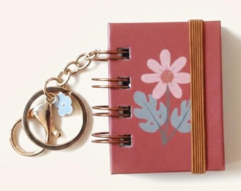 Mini Floral Notebook Keychain | Tiny Sketchbook Charm, Dot Grid Journal (Hardcover)