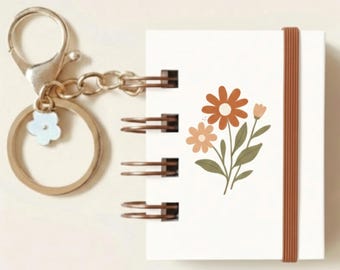 Mini Floral Notebook Keychain | Tiny Sketchbook Charm, Dot Grid Journal