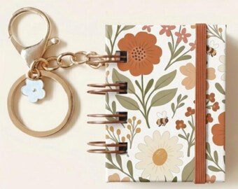 Floral Mini Notebook Keychain | Tiny Sketchbook Charm | Dot Grid Journal (2.55" x 1.96")