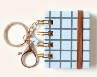 Mini Notebook Keychain | Floral Stationery Charm | Dot Grid Journal (1.96" x 2.55")