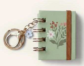 Mini Floral Notebook Keychain | Tiny Dot Grid Journal Charm