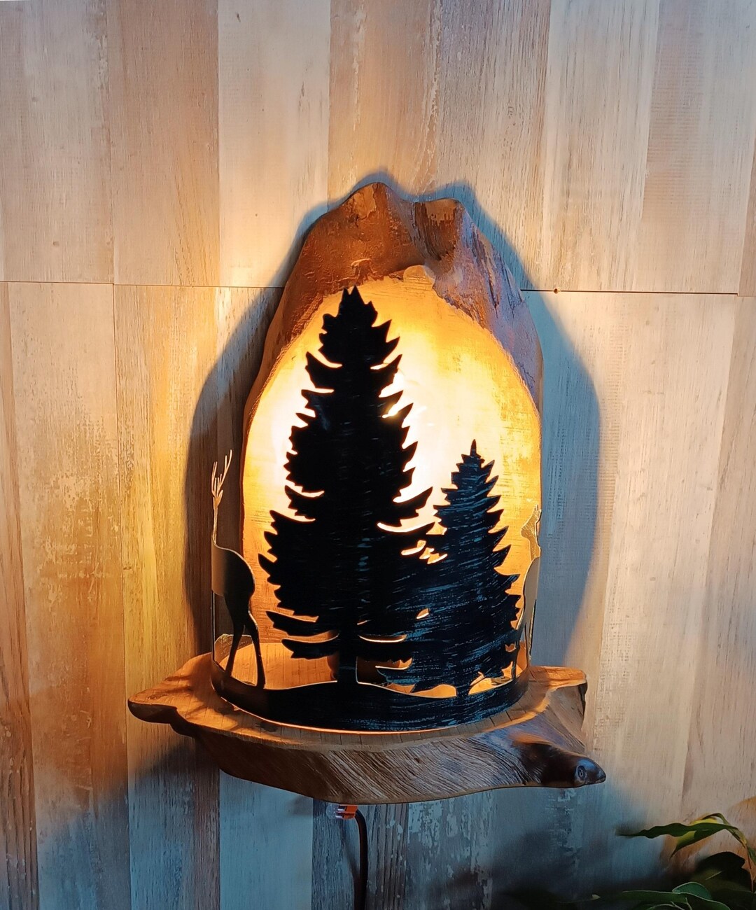 Rustic Walnut Wall LIGHT Wooden Live Edge Sconce Log House Lighting