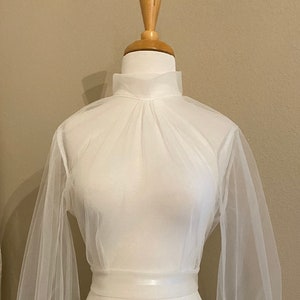 Wedding dress topper - tulle topper - mock turtle neckline - bishop sleeves - open back - bridal coverup - bridal separates