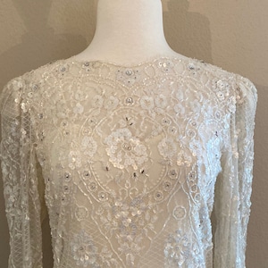 Vintage wedding gown, beaded wedding gown, lace wedding gown, off-white