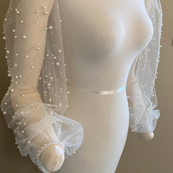 Detachable wedding sleeves - removable sleeves - pearl sleeves - bishop sleeves - bridal coverup - bridal sleeves