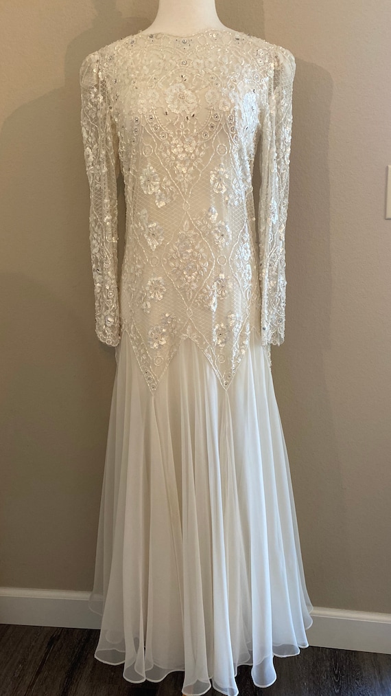Vintage wedding gown, beaded wedding gown, lace weddi… Gem