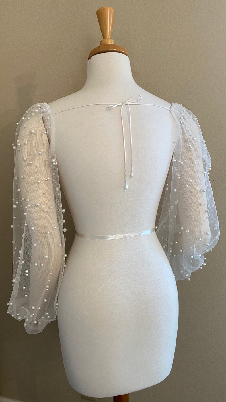 Off-The-Shoulder Long Sleeves Pearl Detachable Wedding Dress