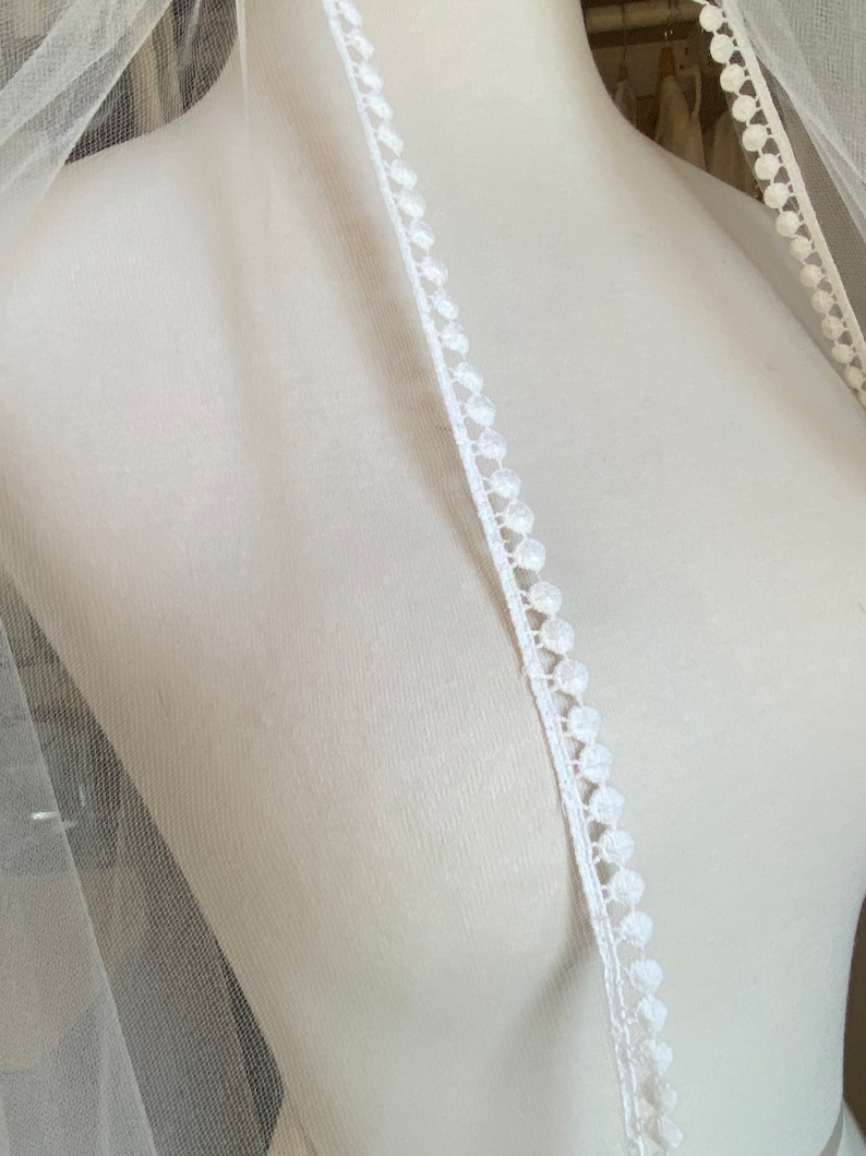 diamond white Veil Crochet Pom Pom trim