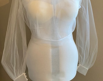 Wedding dress topper - wedding dress coverup - tulle topper - bishop sleeves - bridal separates