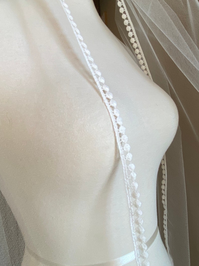 diamond white Veil Crochet Pom Pom trim