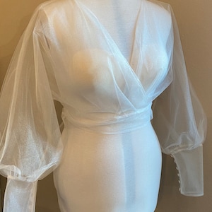 Wedding dress topper - tulle coverup - bridal gown topper - bishop sleeves - bridal separates - gown coverup