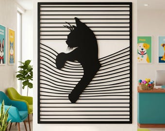 Cat Metal Wall Art, Modern Cat Wall Decor, Cat Silhouette Wall Art, Contemporary Cat Wall Decor, Cat Metal Wall Hanging, Gift For Cat Lover