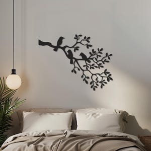 Birds on Branch Metal Wall Art, Nature-Inspired Wall Decor, Black Metal Sculpture, Minimalist Home Wall Art, Modern Tree Branch Decor