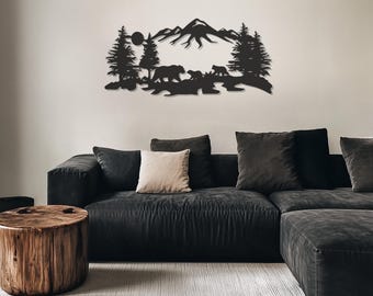 Bergbär Metallwandkunst - Rustikale Wildtier-Wanddekoration - Naturinspirierte Metallkunst für Hütte, Zuhause oder Außenbereiche, Geschenke für Zuhause