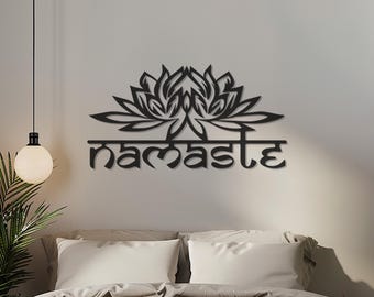 Namaste Metall Wandkunst, Yoga inspirierte Lotus Wanddekoration, Zen Wandbehang, moderne Metallkunst für Meditation, Haus oder Studio Dekor, Hausgeschenke