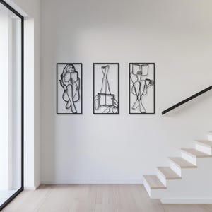 Woman Reading Book Metal Wall Art, Set of 3 Reading Book Metal Wall Art, Reading Metal Wall Art, Book Lover Metal Wall Decor, Gifts For Home