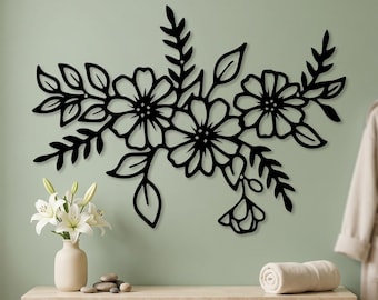 Floral Metal Wall Art, Modern Flower Wall Decor, Metal Wall Hanging for Living Room, Elegant Nature-Inspired Art, Home Wall Decoration Gift