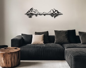 Mountain and Lake Metal Wall Art, Nature-Inspired Wall Decor, Rustic Landscape Wall Hanging, Modern Metal Art for Home or Cabin Gifts