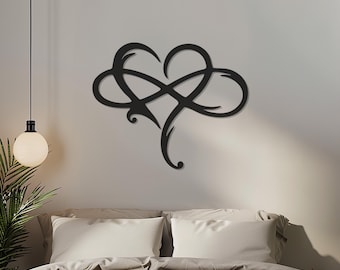 Infinity Heart Metal Wall Art, Black Romantic Wall Decor, Modern Love Sculpture, Minimalist Wall Accent, Elegant Home Decoration, Wife Gifts