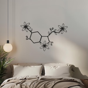 Serotonin Molecule Metal Wall Art - Floral Molecular Wall Decor - Modern Metal Art for Science Lovers, Home or Office Wall Decor, Home Gifts