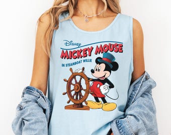 Camiseta sin mangas de crucero Disney Comfort Colors Mickey Steambot Shirt Magical Kingdom Disney 2026 Disneyland Vacation Matching Family Tee