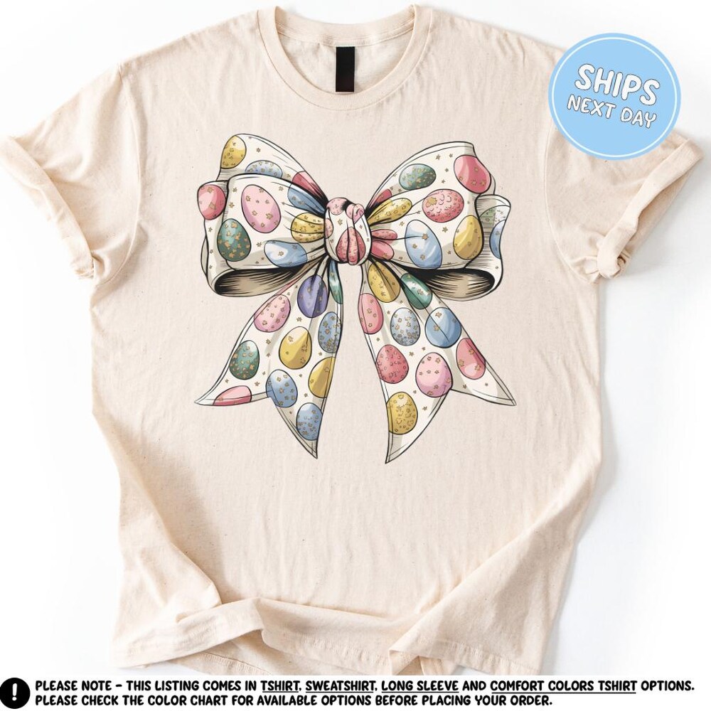 Snorider Design Easter Shirt Eggs Coquette Shirt 2025 Easter Shirt Easter Sweatshirt For Women Cute Easter Outfit Church Easter Shirt Easter Long Sleeve