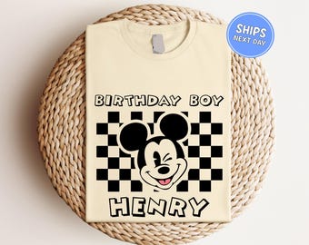 Camiseta personalizada de Mickey Mouse para niño, camiseta temática de cumpleaños de Disney, camiseta de cumpleaños con nombre personalizado para niños, sudaderas para fiestas de Disneyland